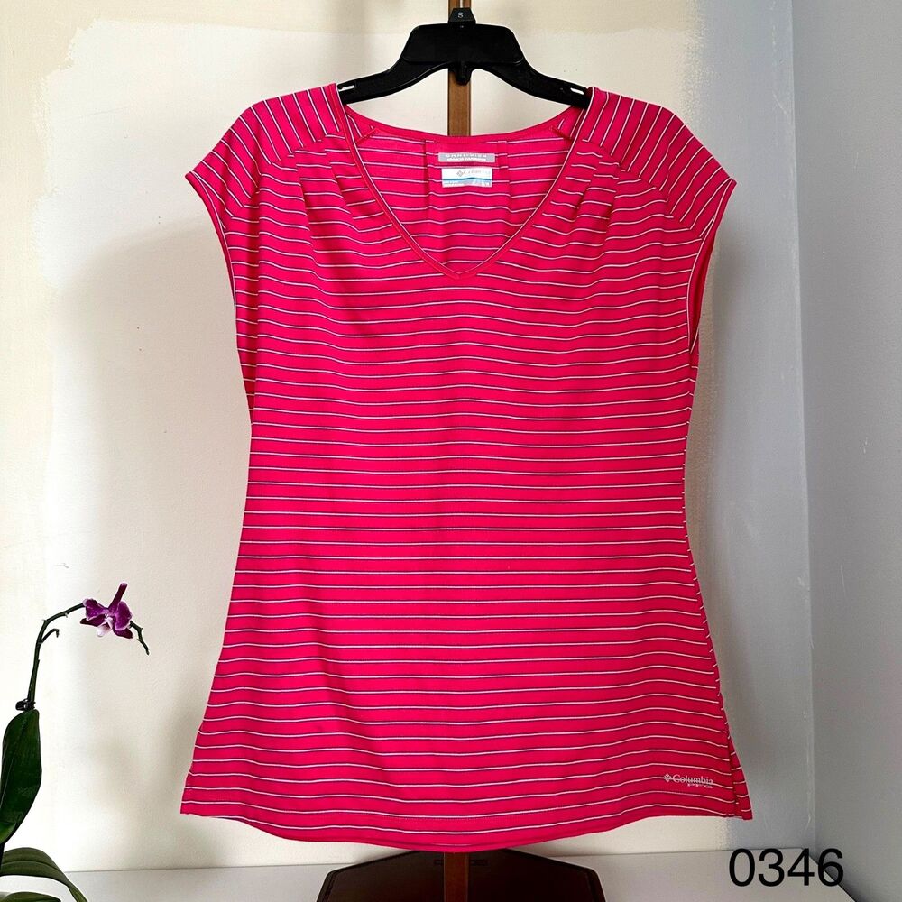 Columbia PFG Omni-Wick Women's M Red White Stripes V-Neck Sleeveless Top